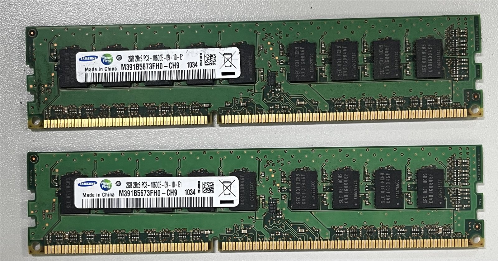 Two ECC server memory modules prepared for installation