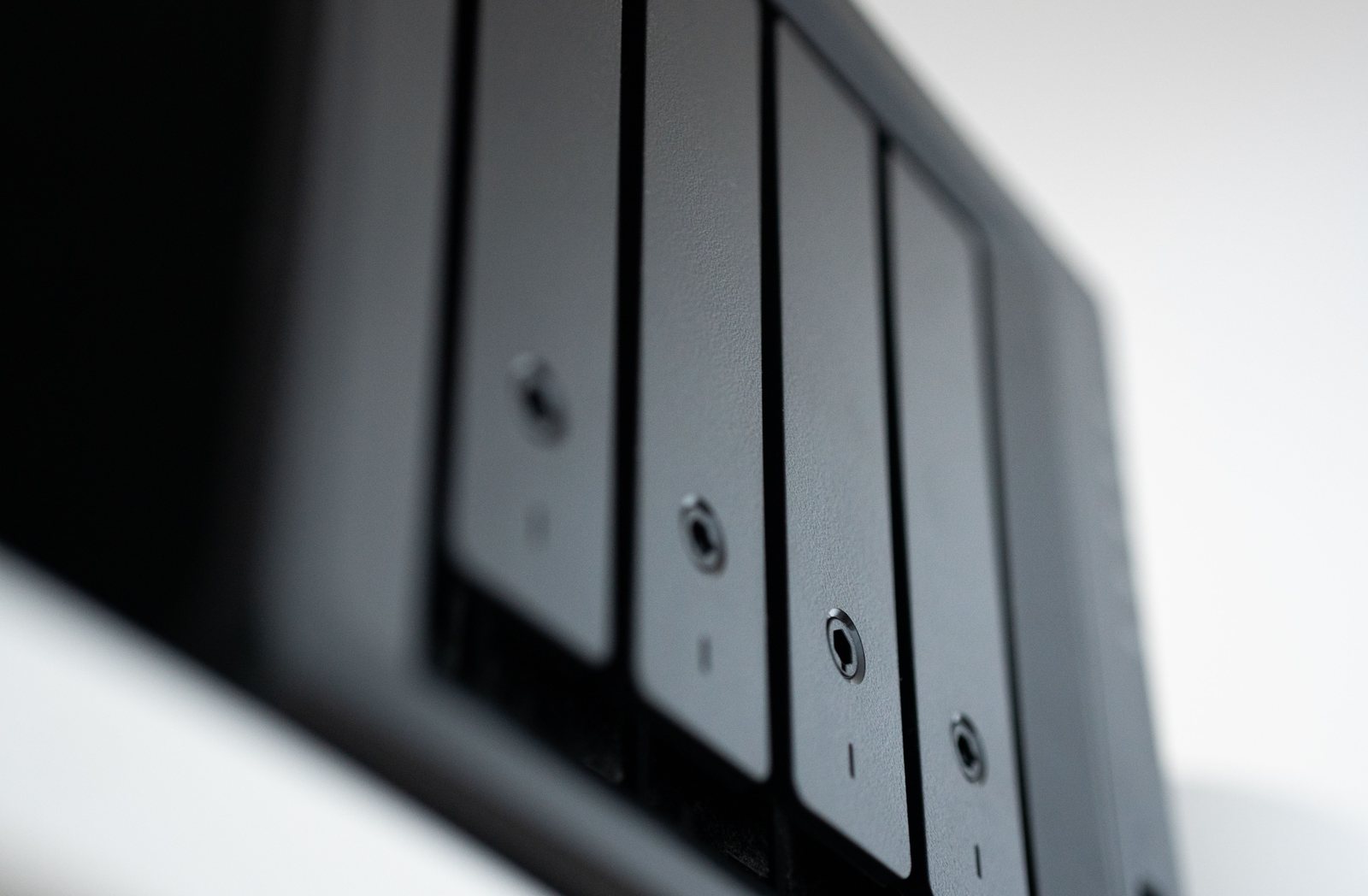 Front drive bays of a desktop NAS enclosure