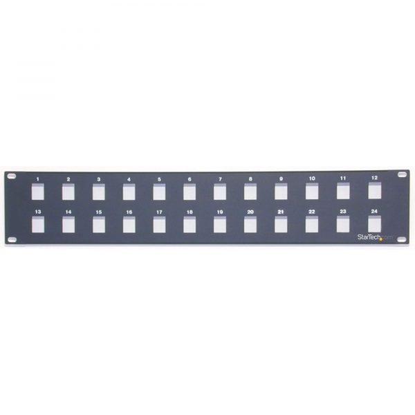 24-Port Unloaded Keystone Patch Panel 19" 1U with Rear Cable Management Bar (AMPCOM)