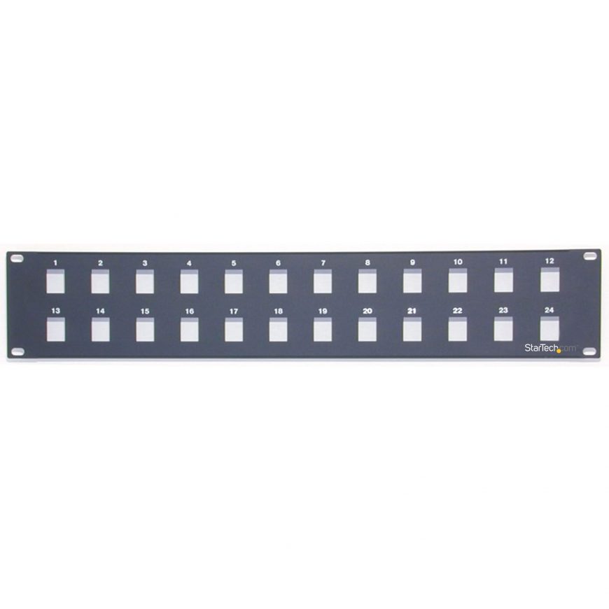 24-Port Unloaded Keystone Patch Panel 19" 1U with Rear Cable Management Bar (AMPCOM)